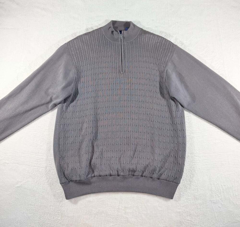 Scottish Wind Men's Vintage 90’s Grey Quarter Zip Cable Knit Sweater, L
